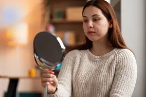 Person dealing with skin problem